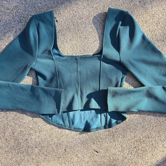 Abercrombie & Fitch Teal Square Neck Crop Top Corset Style - Picture 2 of 3